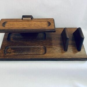 Wooden Two-Tier Jewelry Valet Organizer Men's Dresser Mid Century Modern